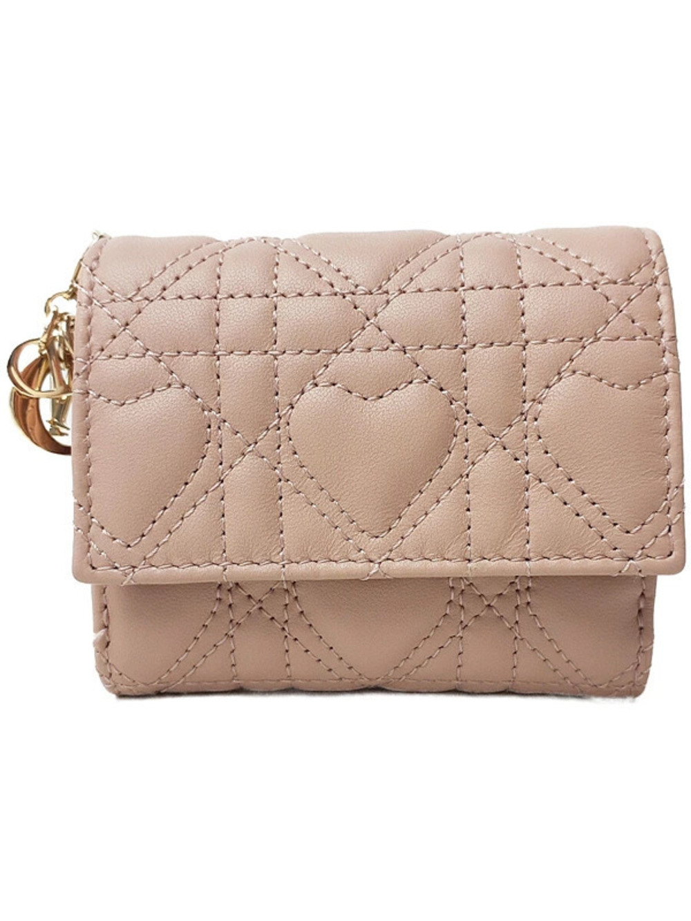 Christian Dior Lady Heart Lotus Wallet Tri fold Short